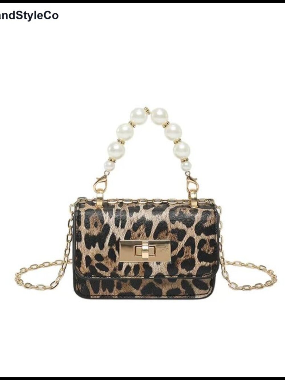 Mini Crossbody Handbag with Pearl Handle & Gold Chain Strap PU Leather